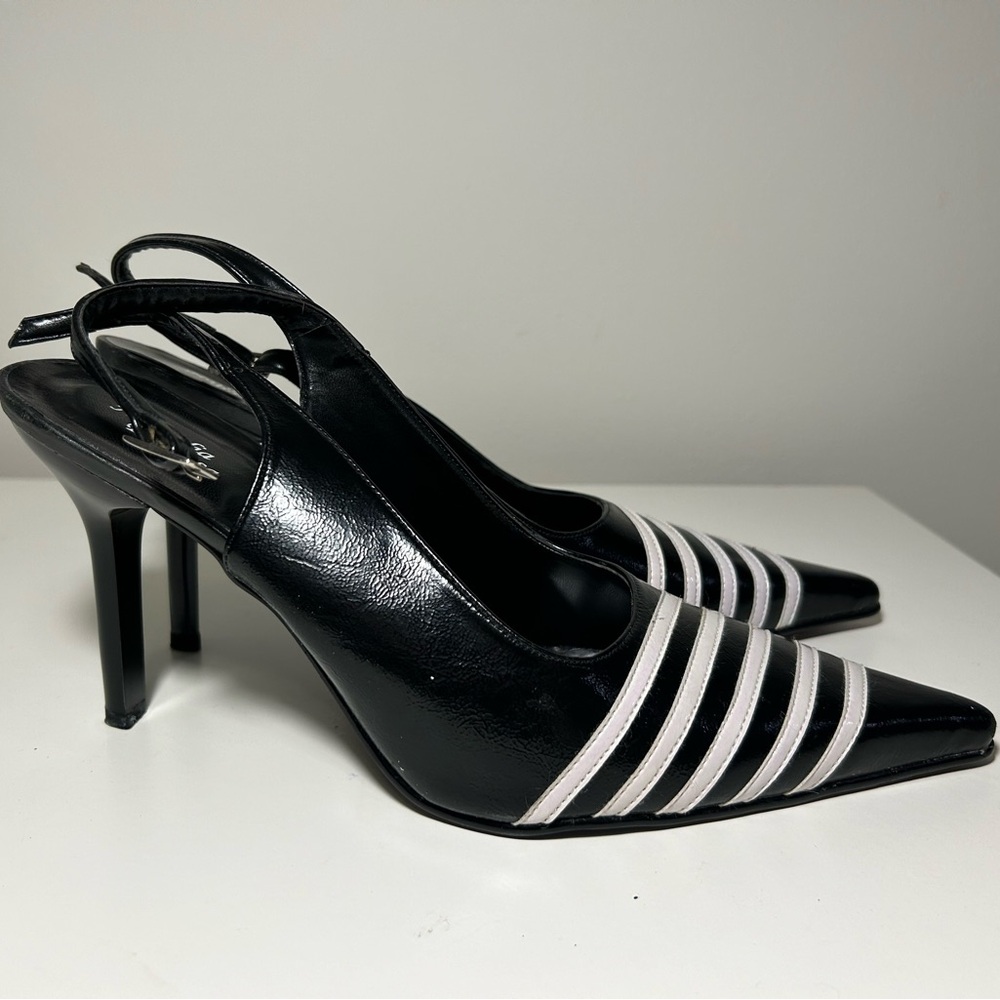 Black Leather with white stripes- Handmade shoes -size 9-new